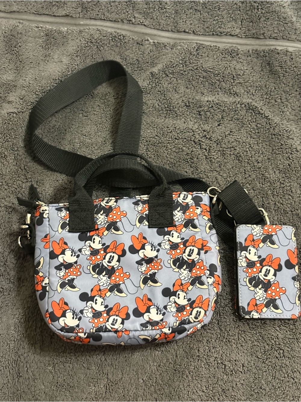 Disney Minnie Mouse Crossbody Bag in Gray, Black and Red